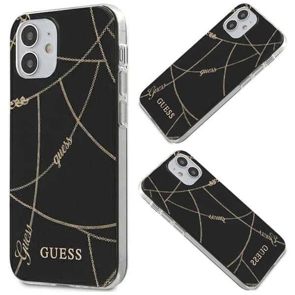 Guess GUHCP12SPCUCCHBK iPhone 12 mini 5.4 svart/svart hardt deksel Gold Chain Collection
