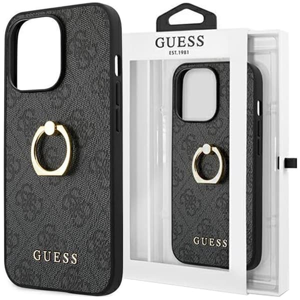 Guess GUHCP13L4GMRGR beskyttelsesdeksel for iPhone 13 Pro / 13 - grå hardt deksel 4G med ringholder