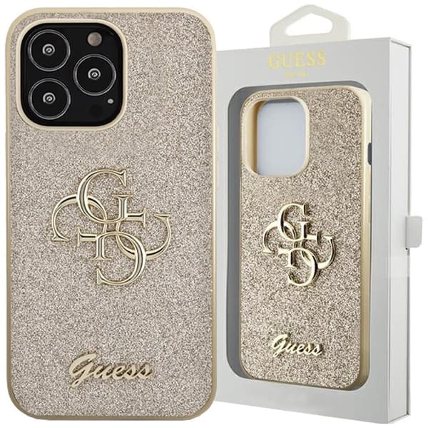 Guess GUHCP13LHG4SGD-deksel til iPhone 13 Pro / 13 - Gull Glitter Script Big 4G
