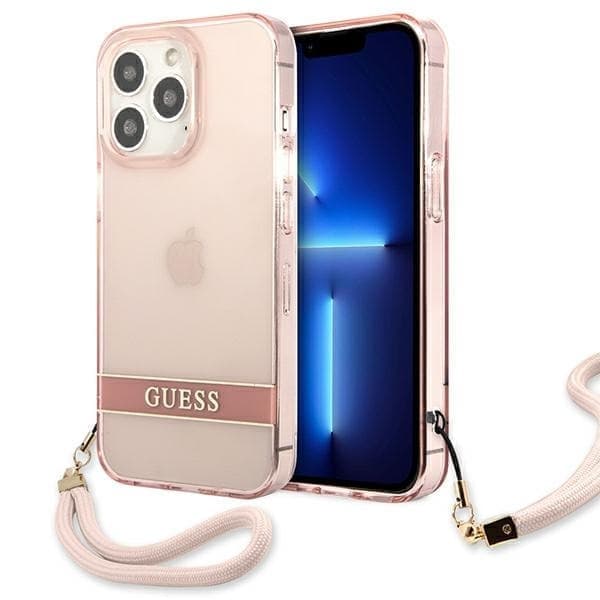 Guess GUHCP13LHTSGSP iPhone 13 Pro / 13 6.1 rosa/rosa hardt deksel Gjennomsiktig Stap