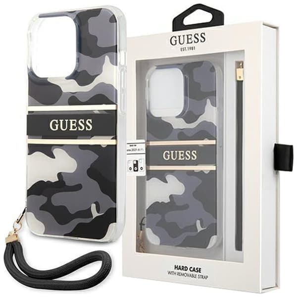 Guess GUHCP13LKCABBK iPhone 13 Pro / 13 6.1 svart/svart hardt deksel Camo Strap Collection