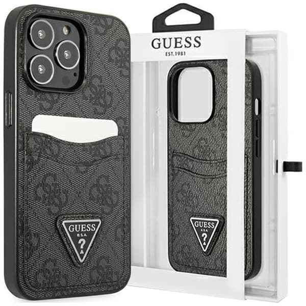 Guess GUHCP13LP4TPK iPhone 13 Pro / 13 6.1 svart/svart hardt deksel 4G Triangle Logo Kortspor