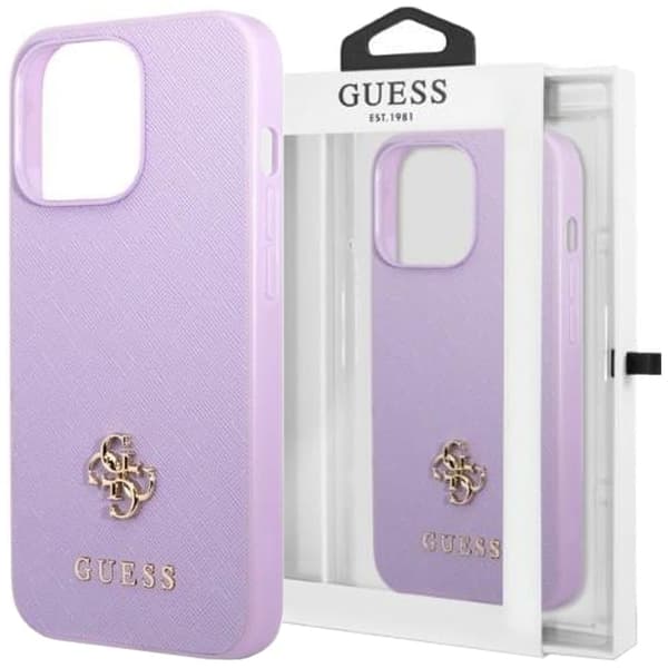 Guess GUHCP13LPS4MU deksel for iPhone 13 Pro / 13 lilla/lilla hardt deksel Saffiano 4G Small Metal Logo