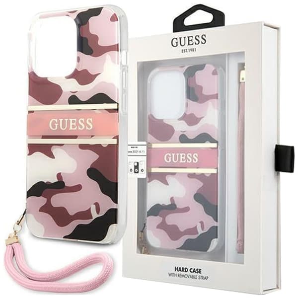 Guess GUHCP13MKCABPI iPhone 13 6.1 rosa/rosa hardt deksel Camo Strap Collection