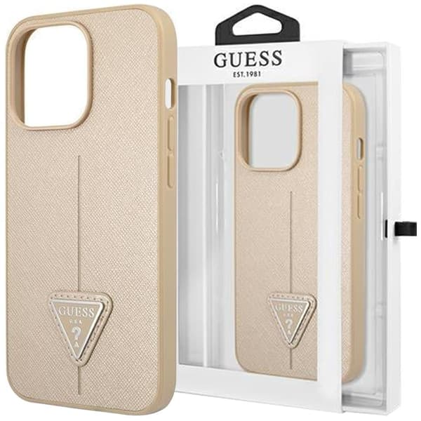 Guess GUHCP13SPSATLE iPhone 13 mini 5.4 beige/beige hardt deksel SaffianoTriangle Logo
