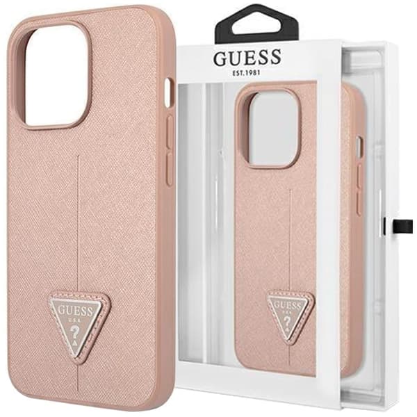 Guess GUHCP13SPSATLP iPhone 13 mini 5.4 rosa/rosa hardt deksel SaffianoTriangle Logo