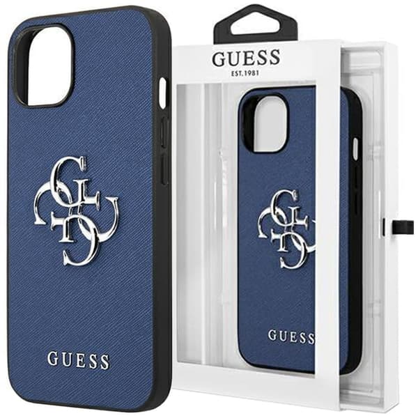 Guess GUHCP13SSA4GSBL iPhone 13 mini 5.4 blå/blå hardt deksel Saffiano 4G metalllogo