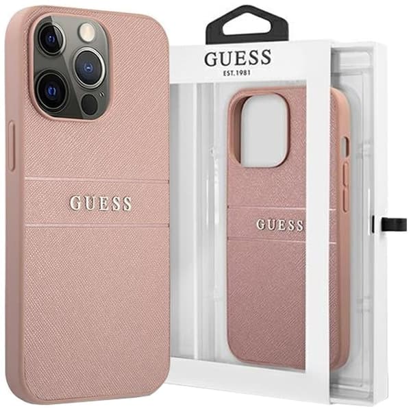Guess GUHCP13XPSASBPI-deksel til iPhone 13 Pro Max - rosa Saffiano Stripe