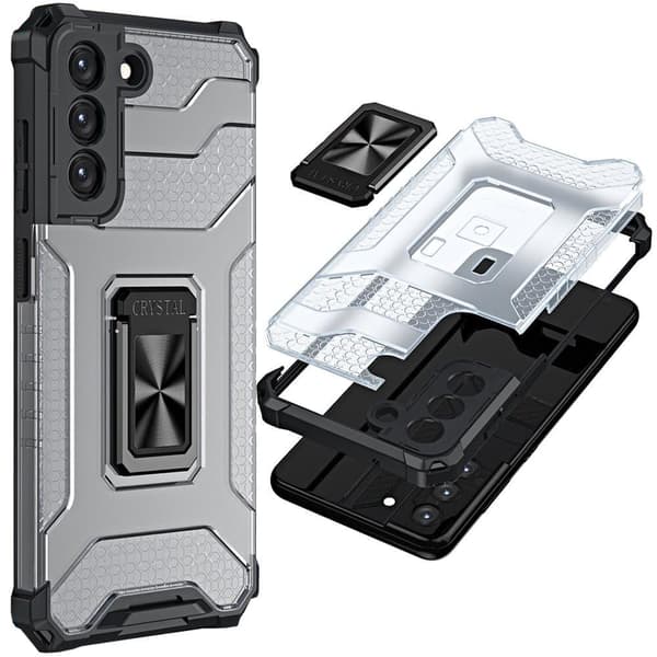 Crystal Ring Case pansret hybriddeksel + magnetisk holder Samsung Galaxy S22+ (S22 Plus) svart