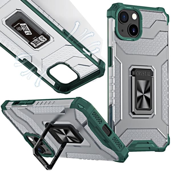 Crystal Ring Case pansret hybrid deksel + magnetisk holder iPhone 13 grønn