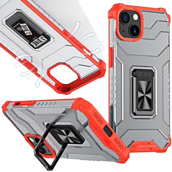 Crystal Ring Case pansret hybrid deksel + magnetisk holder iPhone 12 mini rød