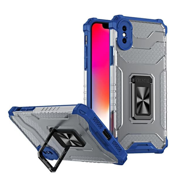Crystal Ring Case pansret hybriddeksel + magnetisk holder iPhone XS Max blå