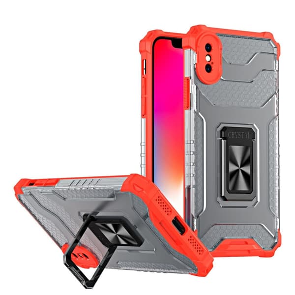 Crystal Ring Case pansret hybrid deksel + magnetisk holder iPhone XS Max rød