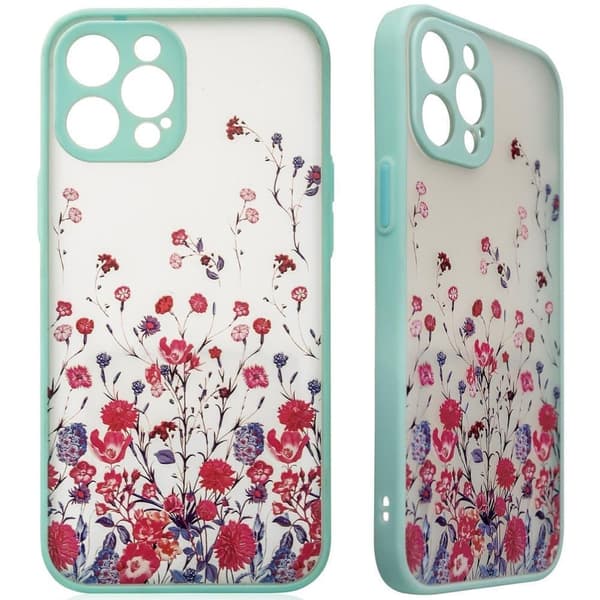 Designetui til iPhone 13 Pro, blått blomsterskall