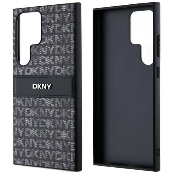 DKNY Leather Mono Stripe & Metal Logo Deksel til Samsung Galaxy S24 Ultra - Svart