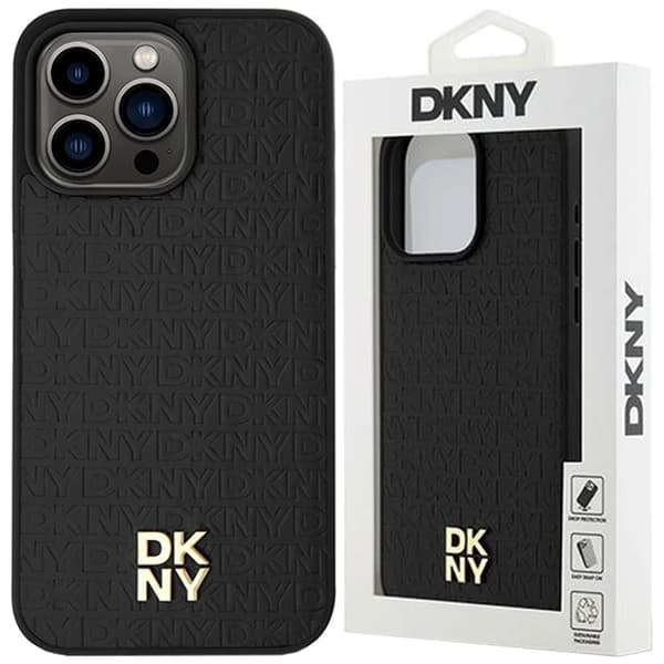 DKNY skinnmonogrammønster metalllogo MagSafe-deksel til iPhone 15 Pro Max - svart