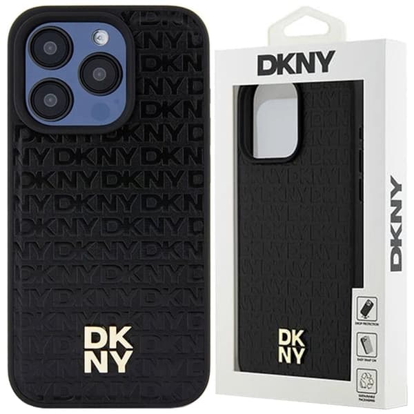 DKNY skinnmonogrammønster metalllogo MagSafe-deksel til iPhone 15 Pro - Svart