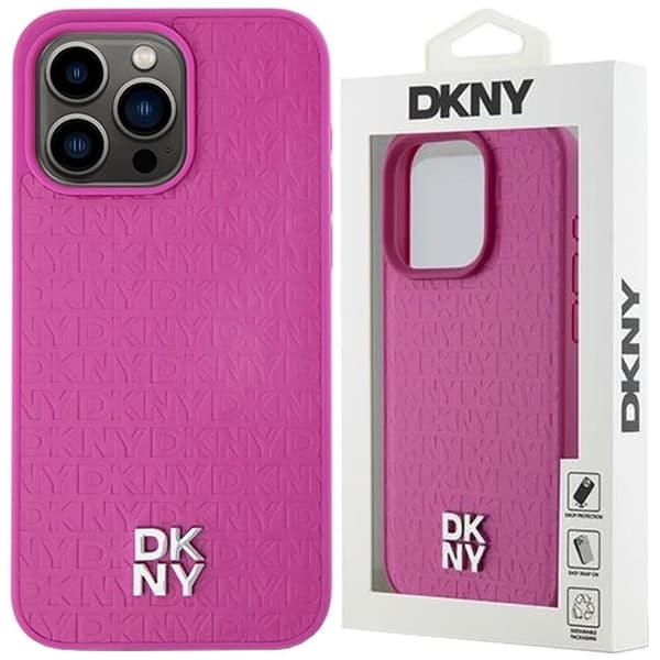 DKNY skinnmonogrammønster metalllogo MagSafe-deksel til iPhone 15 Pro Max - Rosa