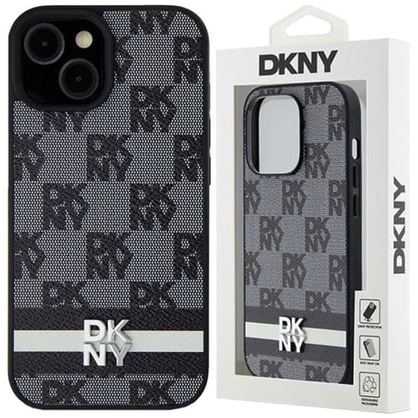 DKNY skinn-rutet mono-mønster trykt stripe-deksel til iPhone 15/14/13 - svart