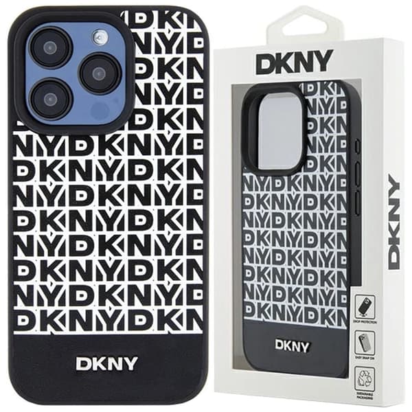 DKNY Skinntrykt mønstret metalllogo MagSafe-deksel til iPhone 15 Pro - Svart
