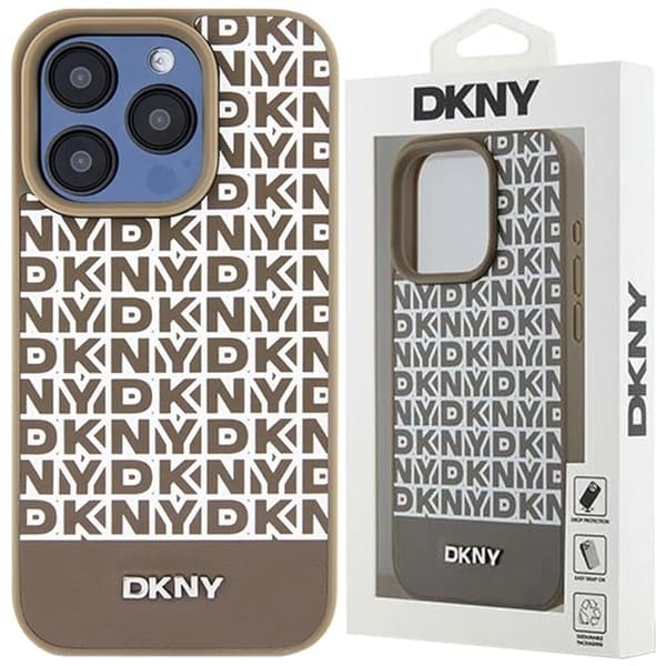 DKNY skinntrykt mønstret metalllogo MagSafe-deksel til iPhone 15 Pro Max - Brun