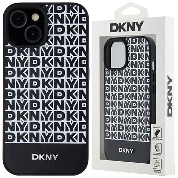 DKNY skinntrykt mønster metalllogo MagSafe-deksel til iPhone 15/14/13 - svart