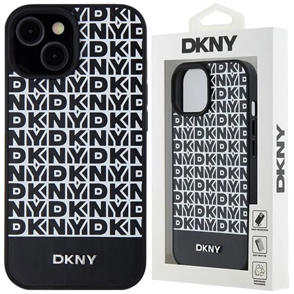 DKNY skinntrykt mønster metalllogo MagSafe-deksel til iPhone 15/14/13 - svart
