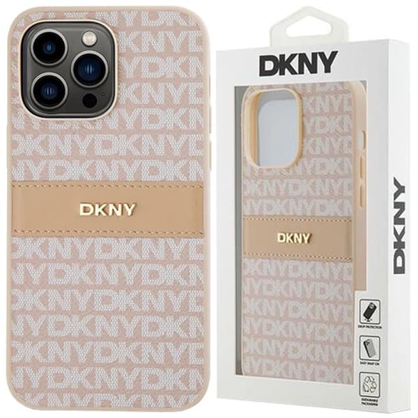DKNY Leather Mono Stripe & Metal Logo Deksel til iPhone 14 Pro - Rosa