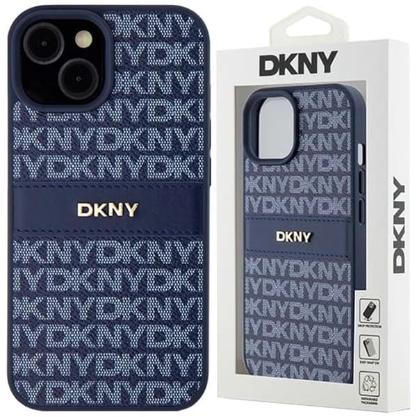 DKNY Leather Mono Stripe & Metal Logo Deksel for iPhone 15/14/13 - Blå
