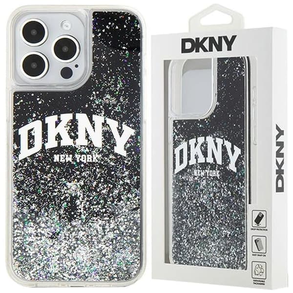 DKNY Liquid Glitter Big Logo Beskyttelsesveske til iPhone 15 Pro Max - Svart