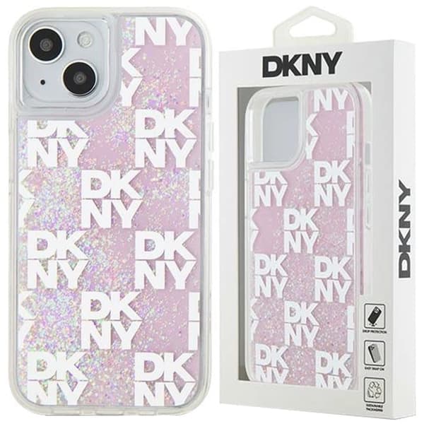 DKNY Liquid Glitter Multilogo beskyttelsesdeksel til iPhone 15/14/13 - rosa