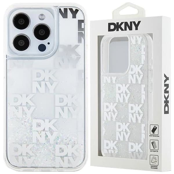 DKNY Liquid Glitter Multilogo beskyttelsesdeksel til iPhone 15 Pro - hvit