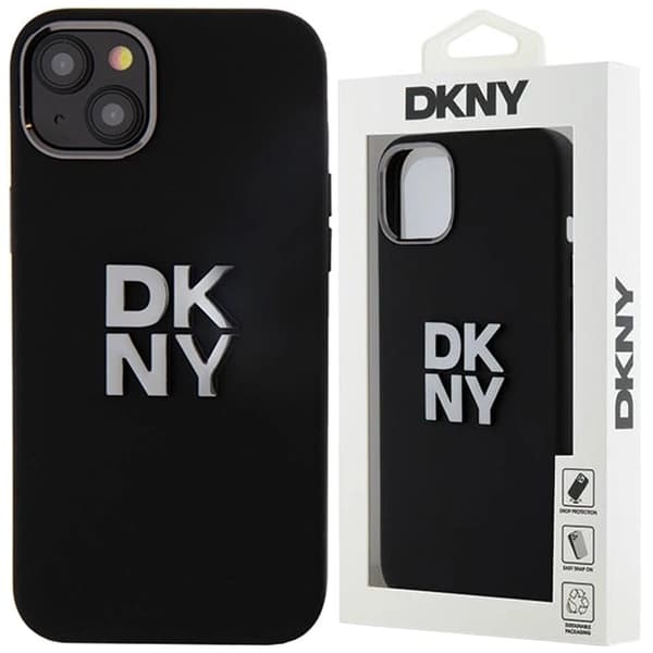 DKNY flytende silikon metalllogoetui til iPhone 15/14/13 - Svart
