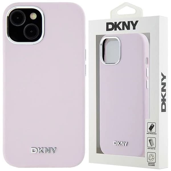 DKNY flytende silikon liten metalllogo MagSafe-deksel til iPhone 15.14.13 - Rosa