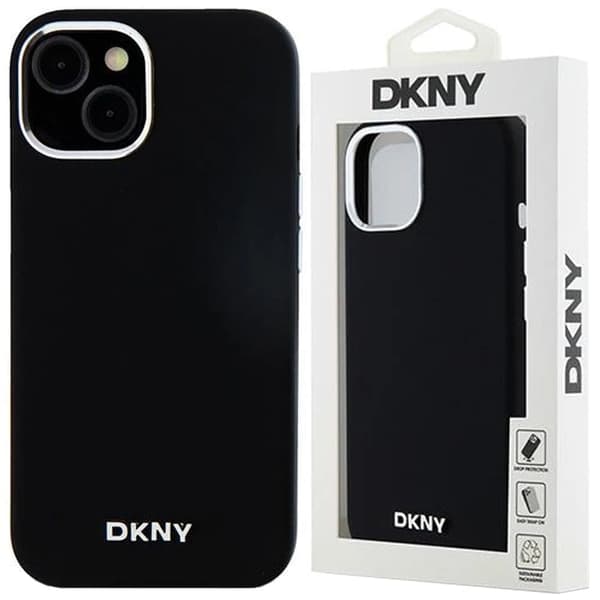 DKNY flytende silikon liten metalllogo MagSafe-deksel til iPhone 14/15/13 - Svart