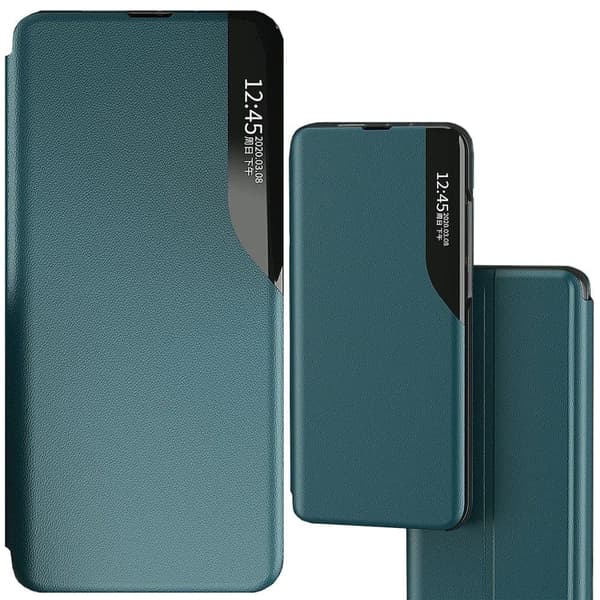 Eco Leather View Case stilig deksel med klaff og stativfunksjon for iPhone 13 Pro Max grønn