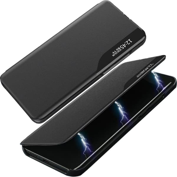 Eco Leather View Case stilig etui med klaff og stativfunksjon for iPhone 13 Pro Max, svart