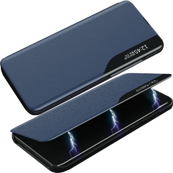 Eco Leather View Case stilig deksel med klaff og stativfunksjon for Samsung Galaxy S22+ (S22 Plus) blå
