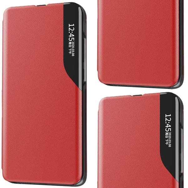 Eco Leather View Case, stilig etui med klaff og stativfunksjon for iPhone 13 Pro, rød