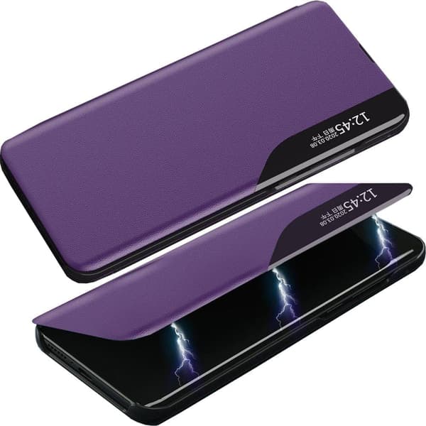 Eco Leather View Case, stilig deksel med klaff og stativfunksjon for iPhone 13, lilla
