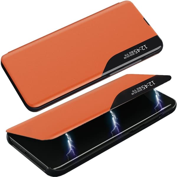Eco Leather View Case, stilig deksel med klaff og stativfunksjon for iPhone 13, oransje