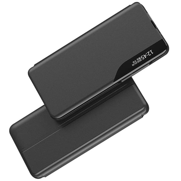Eco Leather View Case for Samsung Galaxy S23 Ultra med flip-stativ, svart