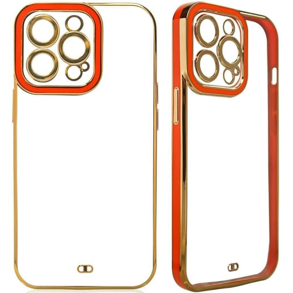 Fashion Case-deksel til iPhone 12 Pro, geleskall med gyllen ramme, rød