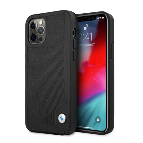 Kotelo BMW BMHCP12LRCDPK iPhone 12 Pro Max 6,7" musta/musta kovakotelo Leather Deboss