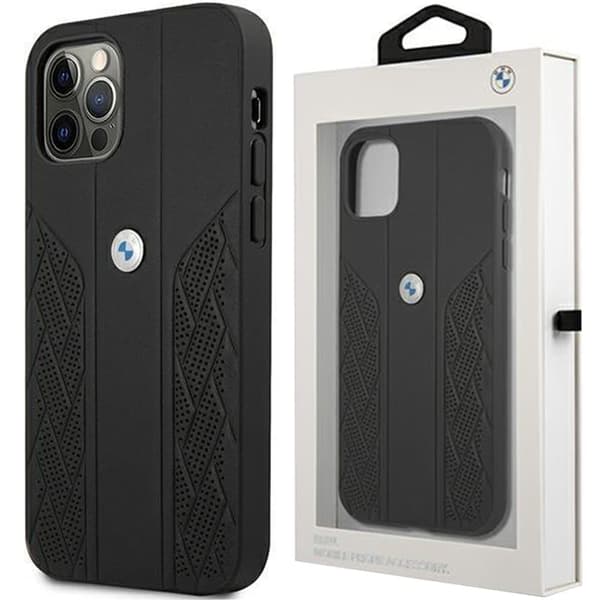 Deksel BMW BMHCP12MRSPPK iPhone 12/12 Pro 6.1 svart/svart hardt deksel Leather Curve Perforate