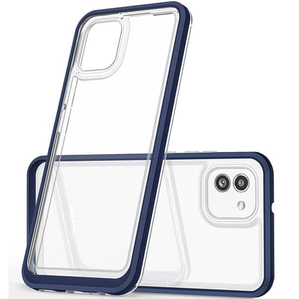 Gjennomsiktig 3-i-1 deksel til Samsung Galaxy A03 silikondeksel med blå ramme