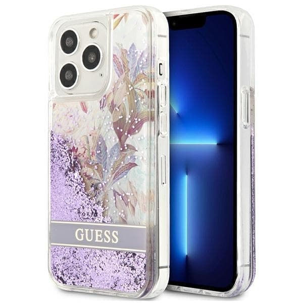 Gjett GUHCP13LLFLSU iPhone 13 Pro / 13 6.1 lilla/lilla hardt deksel Flower Liquid Glitter