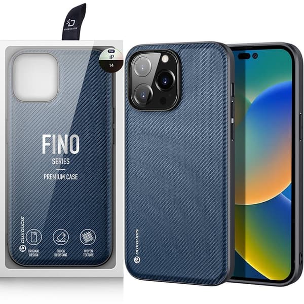 Dux Ducis Fino-deksel, deksel dekket med nylonmateriale, iPhone 14 Pro, blå