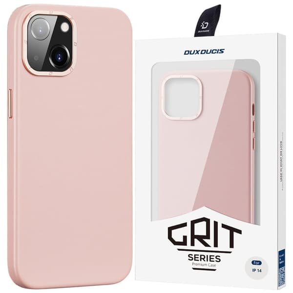 Dux Ducis Grit Lærveske for iPhone 14 Plus Stilig kunstskinndeksel (MagSafe-kompatibel) Rosa