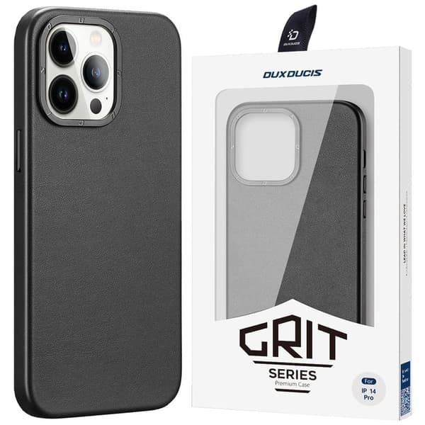 Dux Ducis Grit Lærveske til iPhone 14 Pro Elegant deksel i kunstskinn (MagSafe-kompatibel) Svart